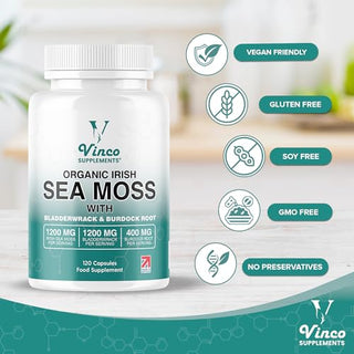 Organic Irish Sea Moss Capsules with Bladderwrack & Burdock Root