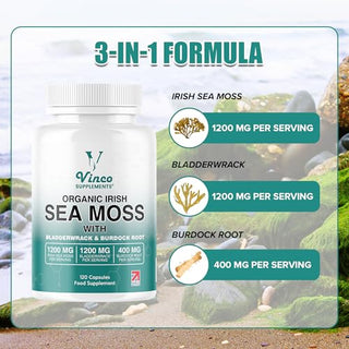 Organic Irish Sea Moss Capsules with Bladderwrack & Burdock Root