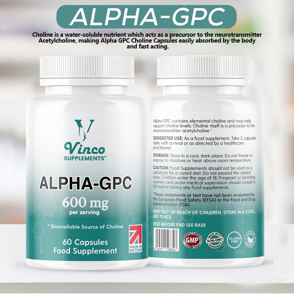 Vinco Alpha GPC Choline Supplement 600mg