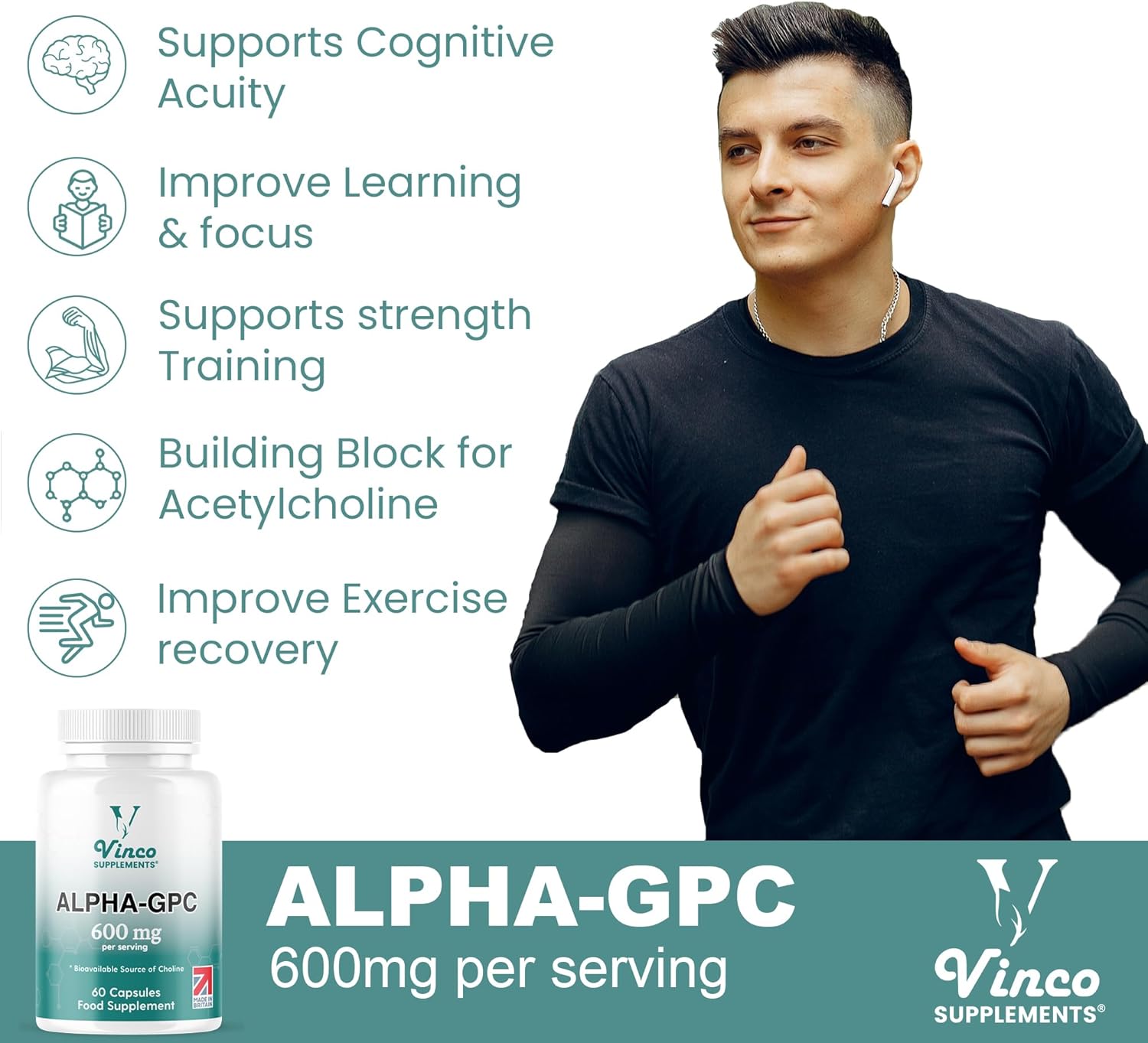 Vinco Alpha GPC Choline Supplement 600mg